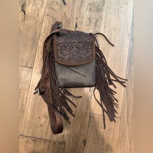 Brown Leather Fringe Crossbody Bag